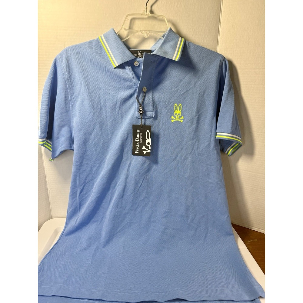 Psycho Bunny Men's Surf The Web Blue Posen Matte Pique Tipped Logo Polo Shirt